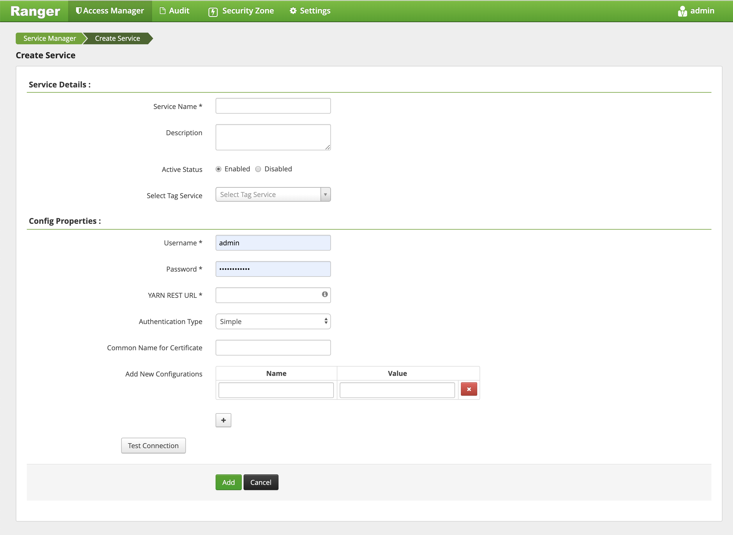 Ranger > Create Service page.