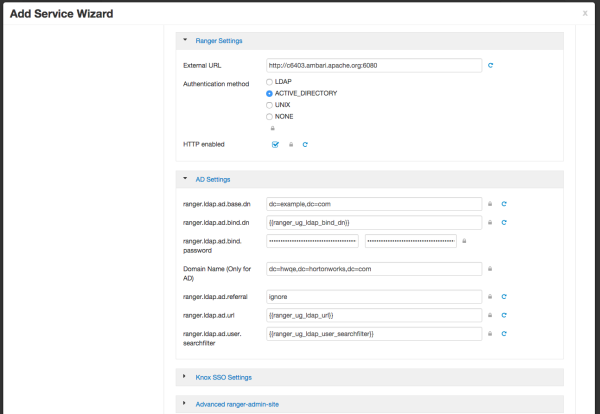 Under Ambari > Add Service Wizard, Ranger Settings and AD Settings.