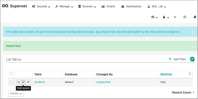 List of Hive tables registered in Superset