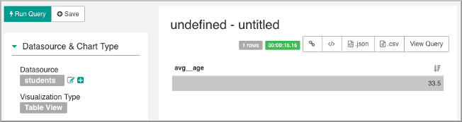 datasource students - visualization type table view - avg_age